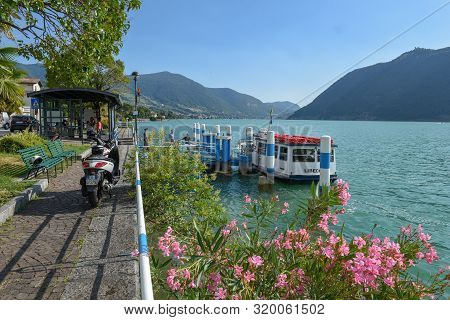 Touristic Boat At Sale Marasino On Iseo Lake In Italy