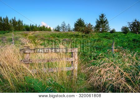 Entrance Gate To Falstone Moss, A Heather Moorland And Blanket Bog Nature Reserve Situated Above Kie