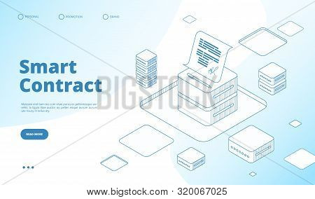 Smart Contract Concept. Ethereum Cryptography Technology. Contractor Agreement With Digital Signatur