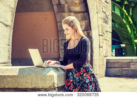 Young American Teenage College Student Studying In New York, Wearing Black Long Sleeve T Shirt, Patt