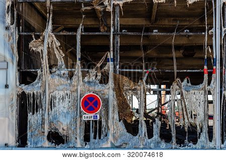 Ruins Of Modern Industrial Building After Fire
