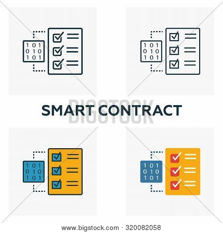 Smart Contract Icon Set. Four Elements In Diferent Styles From Crypto Currency Icons Collection. Cre