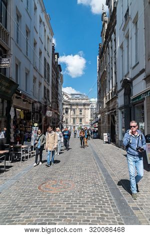 Brussels, Belgium - June 6, 2019: Rue Au Beurre Street.