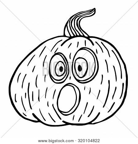 Halloween Pumpkin Sketch, Surprised Pumpkin Black Outline Isolated, Illustration For Design And Deco