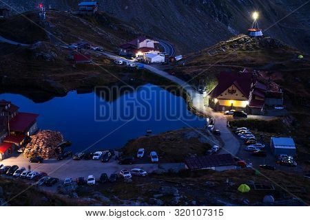 Balea Lake, Transfagarasan, Romania - August 2019. Night View At Balea Lake, A Glacier Lake Situated