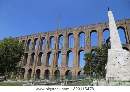 Maddaloni, Italy - 12 August 2019: The Carolino Aqueduct Created For The Complex Of San Leucio And T