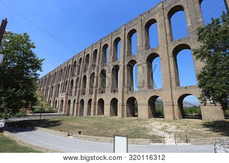 Maddaloni, Italy - 12 August 2019: The Carolino Aqueduct Created For The Complex Of San Leucio And T