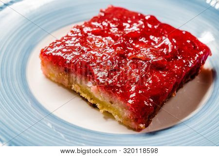 Trilece Cake Dessert With Red Plum Puree Jam / Marmalade.