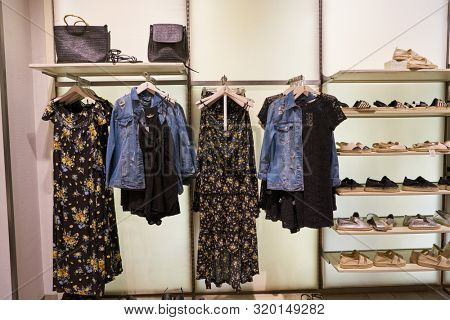 VERONA, ITALY - CIRCA MAY, 2019: interior shot of Stradivarius store in Verona. Stradivarius is an international women and men clothing fashion brand from Spain owned by the Inditex group. 