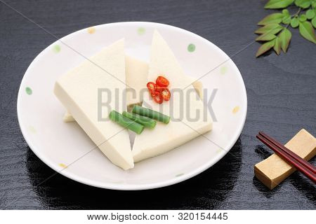 Japanese Food, Kouya Tofu Cuisine On Black Background