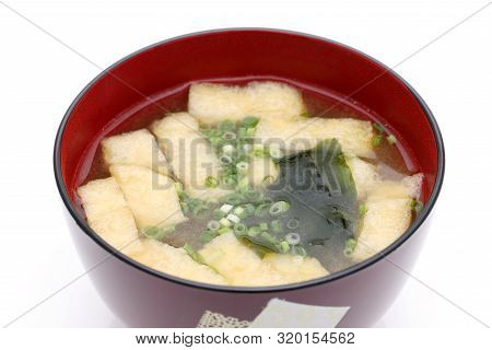Japanese Food, Miso Soup Of Abura Age And Wakame On A Bowl