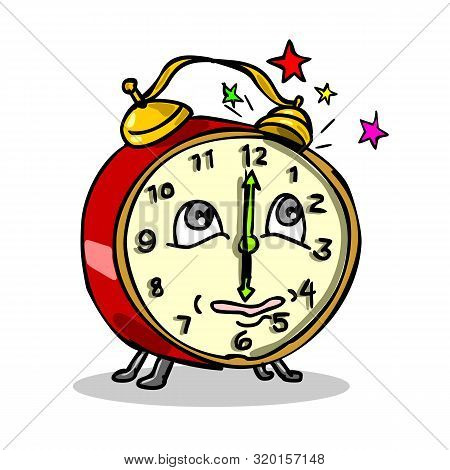 Cartoon Style Illustration Of A Traditional Vintage Mechanical Spring-driven Alarm Clock Setting Off