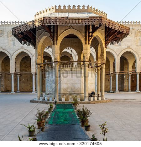 Cairo, Egypt- January 16 2016: Ablution Fountain At The Courtyard Of Public Historic Mosque Of Sulta