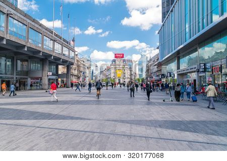 Brussels, Belgium - June 6, 2019: Place De Brouckere Pietonnier.