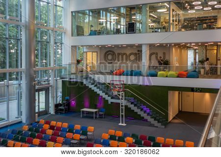 Moscow - June 22, 2019: Mail.ru group IT company headquarters office interior