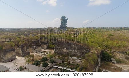 Aerial View Statue Hindu God Garuda Wisnu Kencana Statue, Bali. Statue At Entrance Garuda Wisnu Kenc