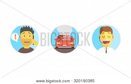 Car Assistance Help, Call Operator Support, Phone Dispatcher Center, Evacuation Service Vector Illus