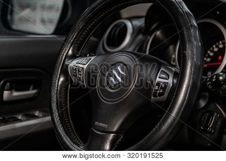 Novosibirsk, Russia - August 19, 2019:  Suzuki Grand Vitara, Close-up Of The Dashboard, Speedometer,