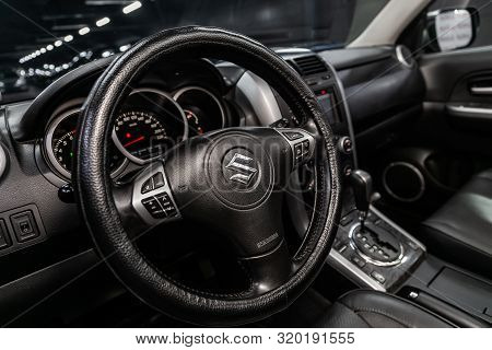 Novosibirsk, Russia - August 19, 2019:  Suzuki Grand Vitara, Close-up Of The Dashboard, Speedometer,