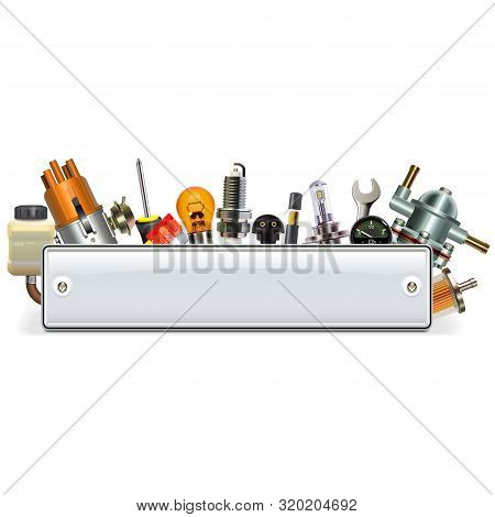 Vector White Frame With Car Spares Isolated On White Background