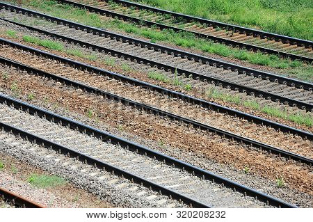 Shot Of Metals And Sleeper On Rail Road Track