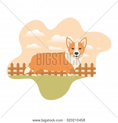 Cute Welsh Corgi Dog With Background Landscape Vector Illustration Design