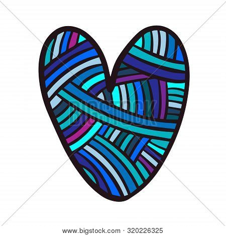 Blue Textile Heart Knitted Vector Illustration Element Hand Drawn In Cartoon Style
