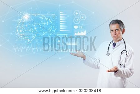 Middle aged neurologist showing the test result