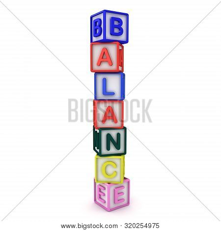 3D Rendering Of Colorful Letter Blocks Spelling Balance