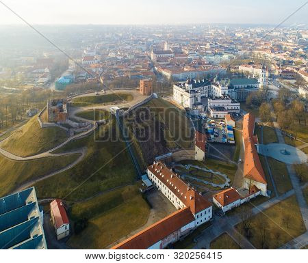 Aerial View Of The Gediminas Hill, The Gediminas Castle Tower And Vilnius Old Town, Lithuania