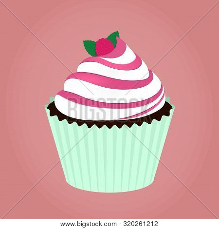 Raspberry Cupcake With Berry On Top. Vector Illustration Eps10.