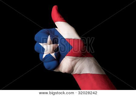 Puerto Rico národní vlajky palec nahoru gesto pro dokonalost a úspěch s rukou