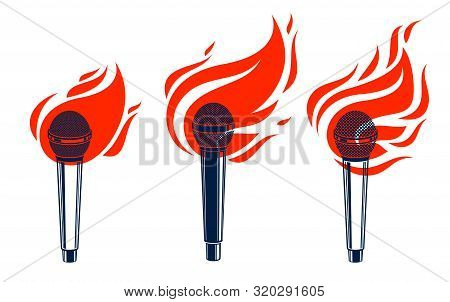 Microphone On Fire, Hot Mic In Flames, Rap Battle Rhymes Music, Karaoke Singing Or Standup Comedy, V