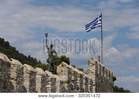 Lepanto, Greece - 18 July 2019: The Perimeter Walls Of The Port