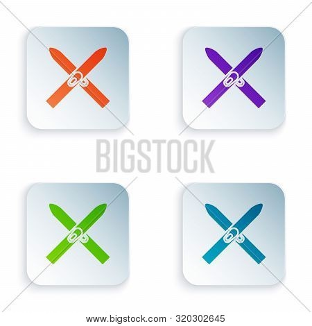 Color Ski And Sticks Icon Isolated On White Background. Extreme Sport. Skiing Equipment. Winter Spor