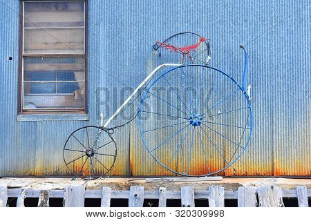 An Old Blue Bicycle In Hayden, Colorado