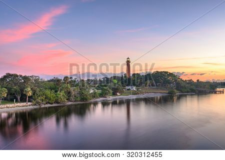 Jupiter, Florida, USA at Jupiter Inlet Light at dawn.