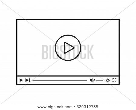Media Video Player In Linear Style Isolated On White Background. Media Concept Desogn. Vector Media 