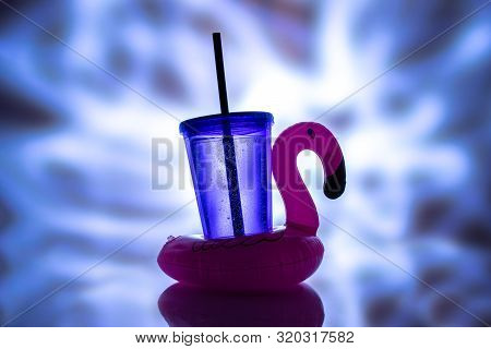 Inflatable Pool Toy Flamingo Isolated On White Background. Rubbe