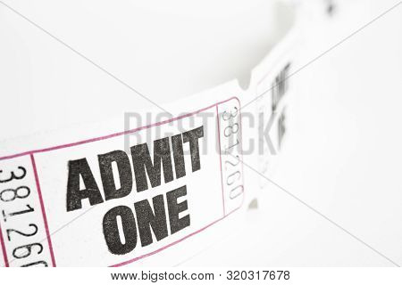 A Macro Or Close-up Shot Of A Strip Of Generic White Sequentially Numbered Admittance Paper Ticket.