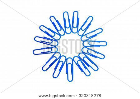 Blue Paper Clips Taken Concatenation Is A Circle With Concept About Teamwork For Business And Educat