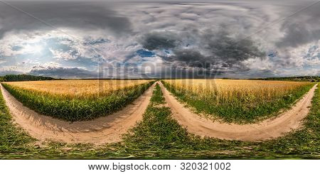 Full Seamless Spherical Hdri Panorama 360 Degrees Angle View On Gravel Road Among Fields With Awesom