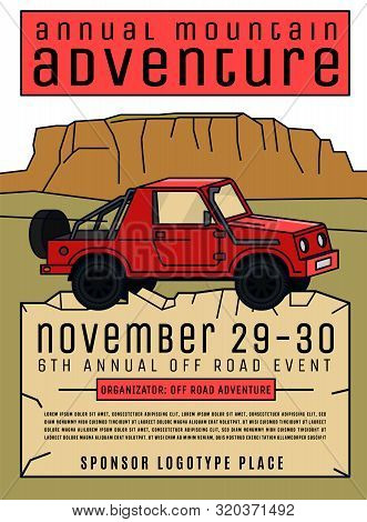 Motorsport Event Poster. Extreme Off-road Adventure. Truck Competition Flyer. Vertical Vector Illust