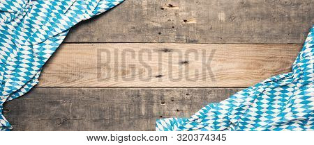 Bavarian Flag On A Rustic Wooden Background With Space For Text Or Image