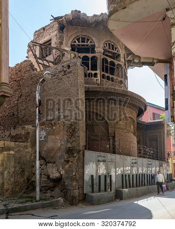 Cairo, Egypt- January 16 2016: Ruined Abandoned Sabil And Kuttab Ruqayya Dudu Historic Building, Loc