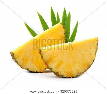 Pineapples Fruits Isolated On White Backgrounds. Ananas  Fruits With Leaves.