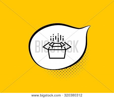 Packing Boxes Line Icon. Comic Speech Bubble. Delivery Parcel Sign. Cargo Box Symbol. Yellow Backgro