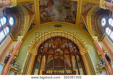 Budapest, Hungary - December 19, 2018: Interior Of The Parliament Of Budapest, The Seat Of The Hunga