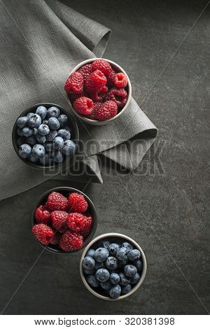 Berries Overhead Closeup Colorful Assorted Mix Of Blueberry And Raspberry
