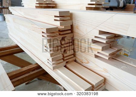 Parts Of Wooden Windows From Glued Beams From Pine With Chopped Mortise And Tenon Joints. Close Up V